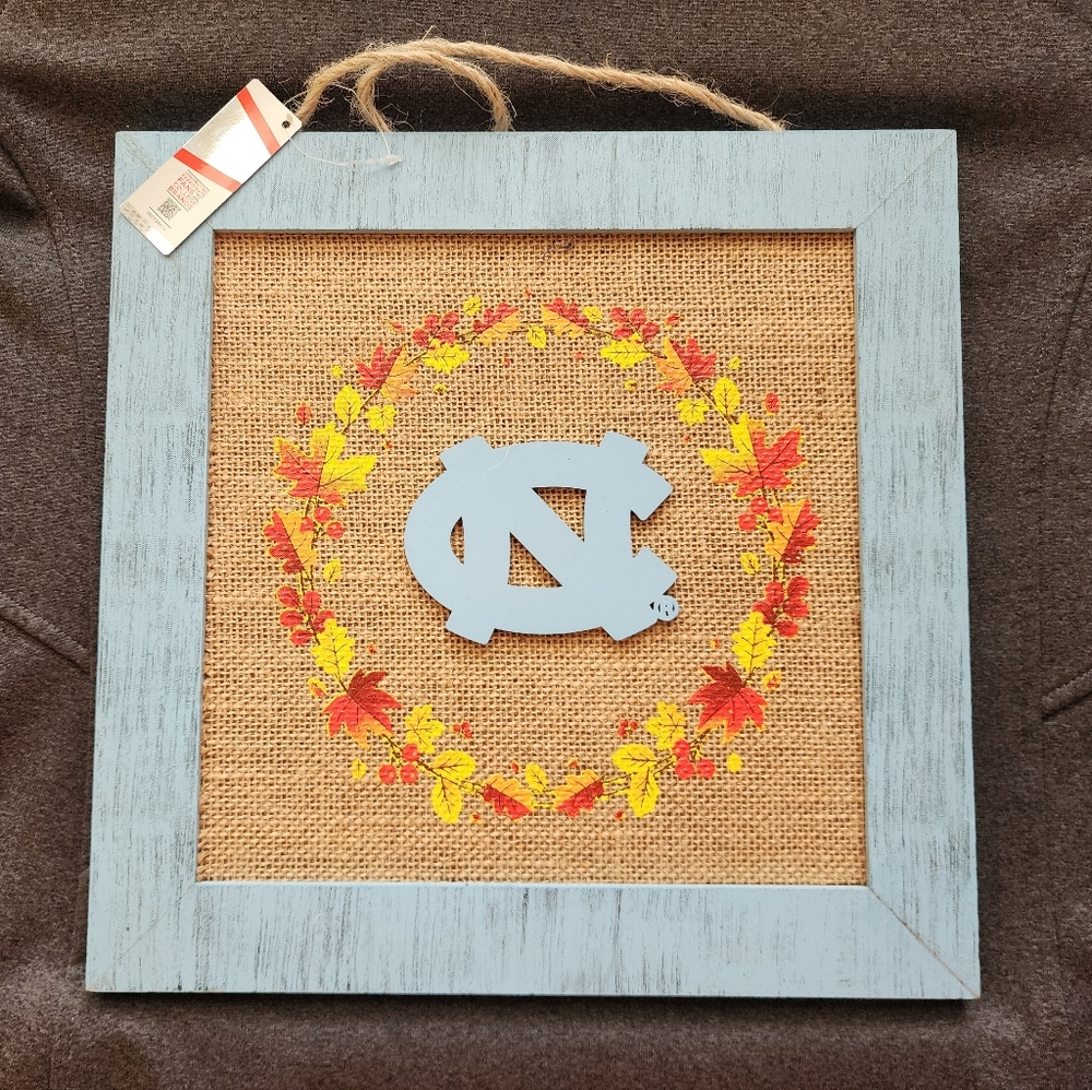 NC Tarheel Blue and Burlap Holiday Wreath Decor